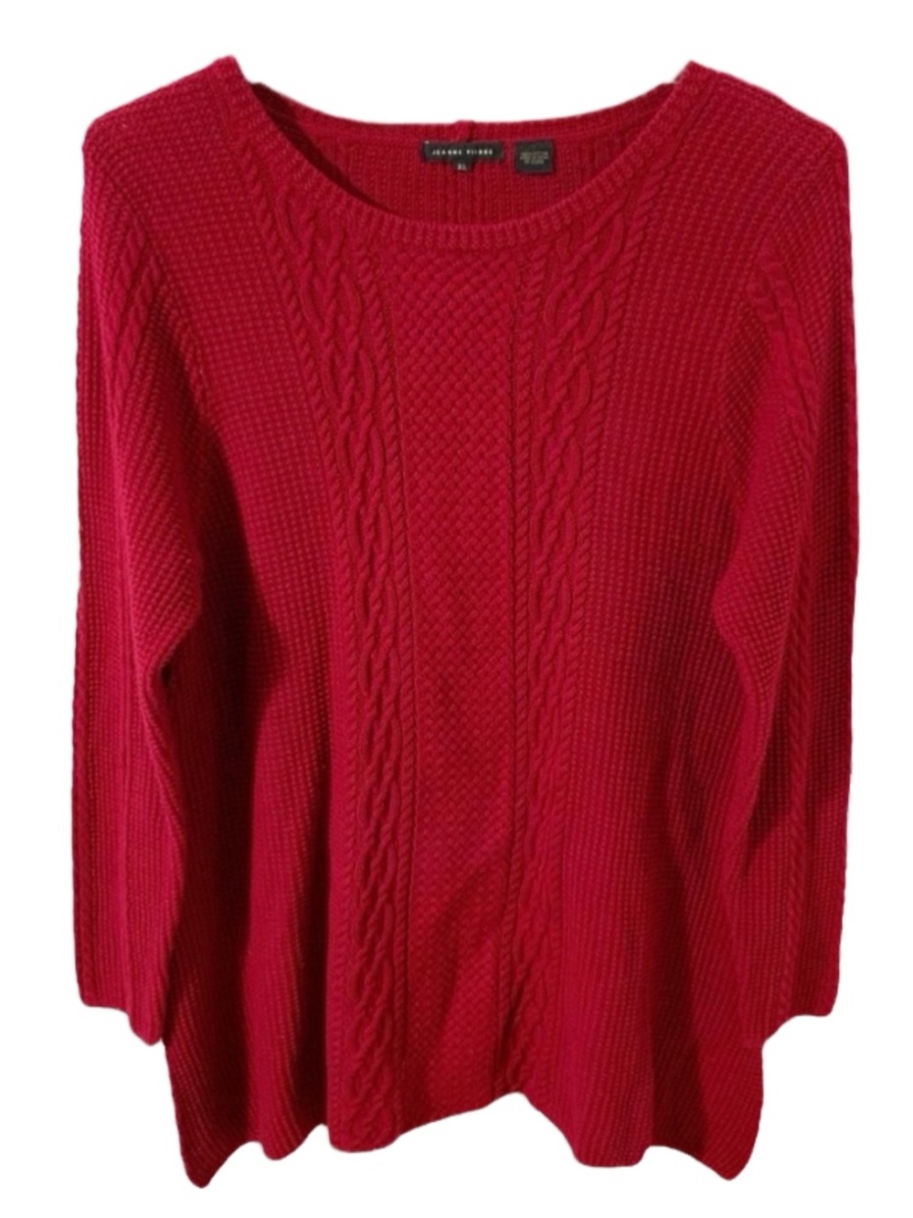 Jeanne Pierre 100% Cotton Red Tunic Length Sweater Long Sleeve Vary Knit Size XL